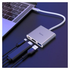 Hub Hoco HB14 Easy use USB-C με 3 Θύρες USB 3.0, USB-C PD, HDMI Ασημί